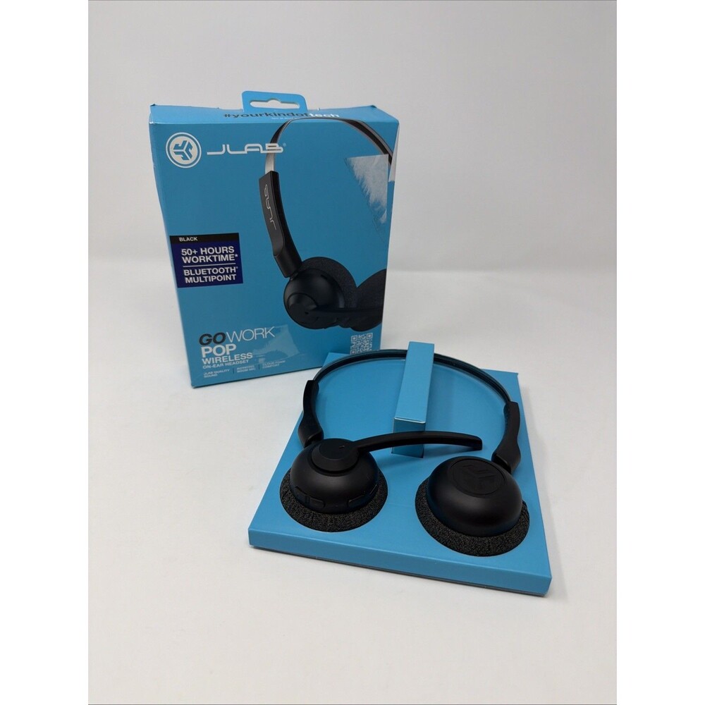 JLab Go Work Pop Wireless On-Ear Headset, Boom Mic, Bluetooth Multipoint - WORKS